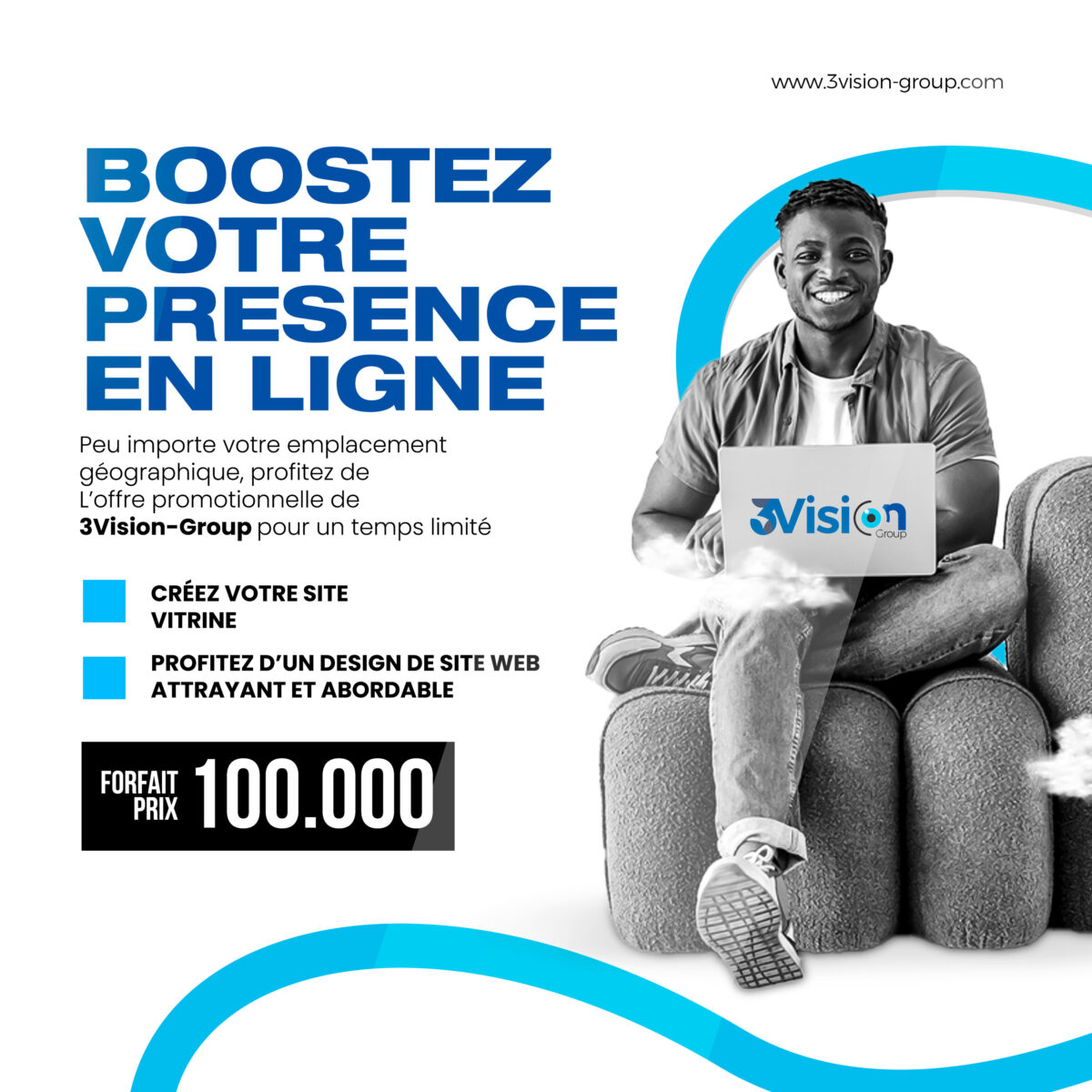 Obtenez un site web vitrine professionnel pour 100 000 FCFA – Offre spéciale limitée de 3Vision-Group disponible partout !