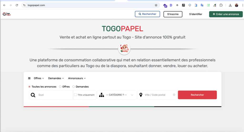 TOGOPAPEL : Site d'annonce 100% gratuit — aperçu du projet