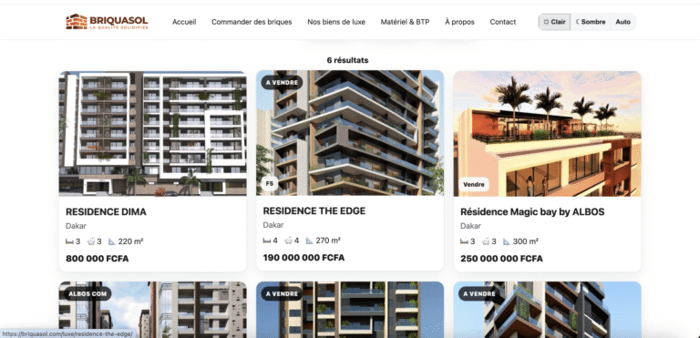 Briquasol Sénégal – Site vitrine spécialisé en briques et pavés au Sénégal — aperçu du projet