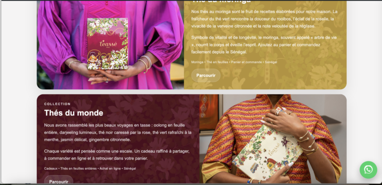 Teassé – Site e-commerce de thé premium porté par Oulimata Sarr, ancienne ministre du Sénégal — aperçu du projet