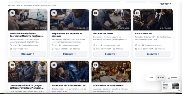 Unipraxis Formation – Plateforme de formation en ligne et certification au Sénégal — aperçu du projet